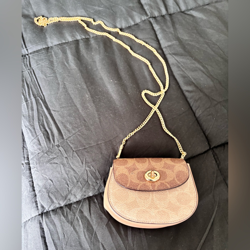 Coach Tan and Gold Crossbody Bag with Elegant Design